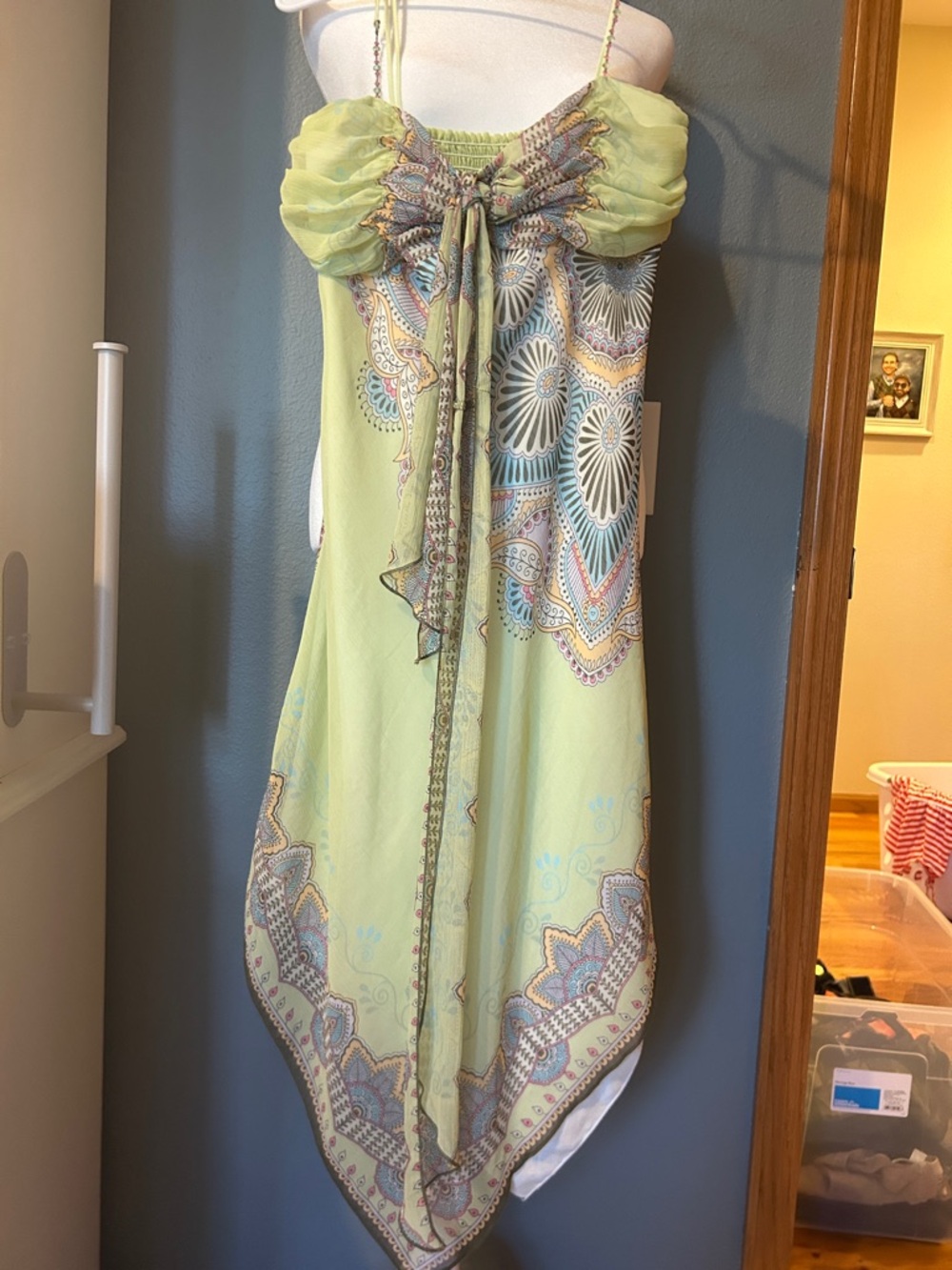 ABS Allen Schwartz Lime Green Paisley Asymmetrical Slip Dress